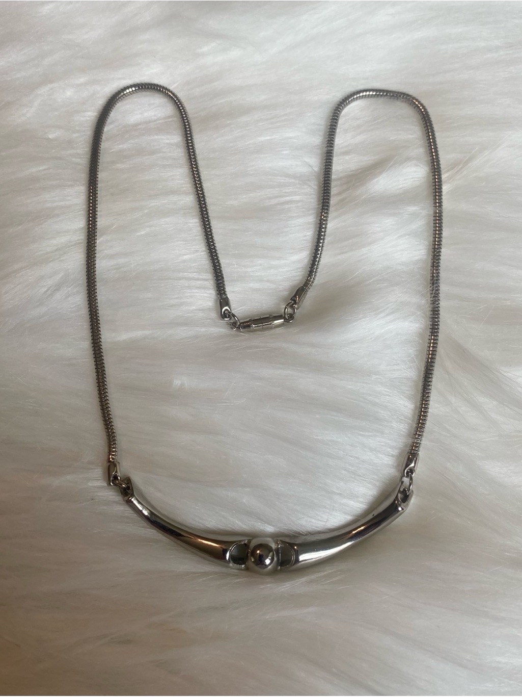 Silver Curved Bar Necklace  Silver